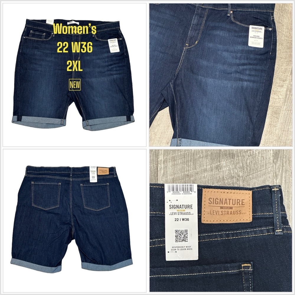 Women’s Levi’s 22 W36 XXL Navy Blue Denim Jeans Shorts Bermuda Rolled Stretch